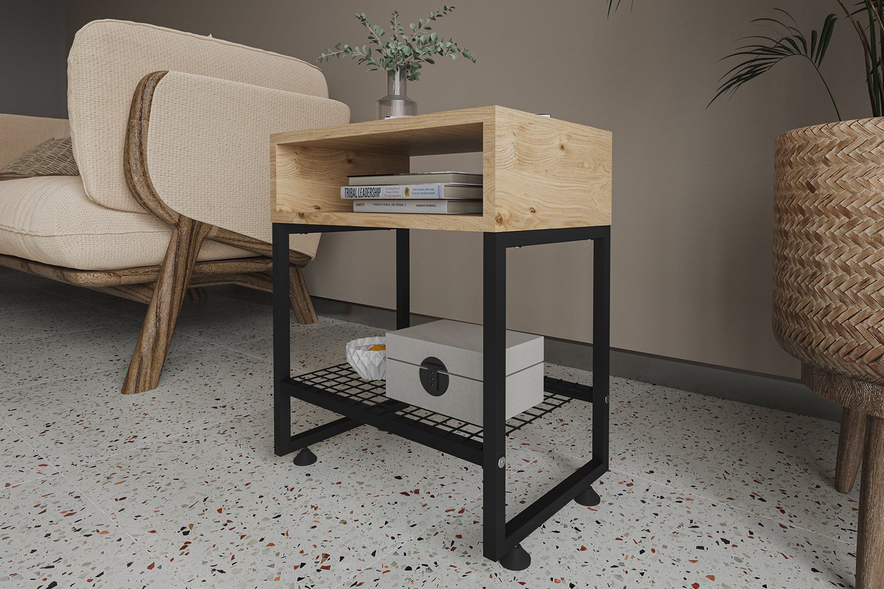 Argimo Armoni Metal Komodin Yatak Yanı Raf Sehpa