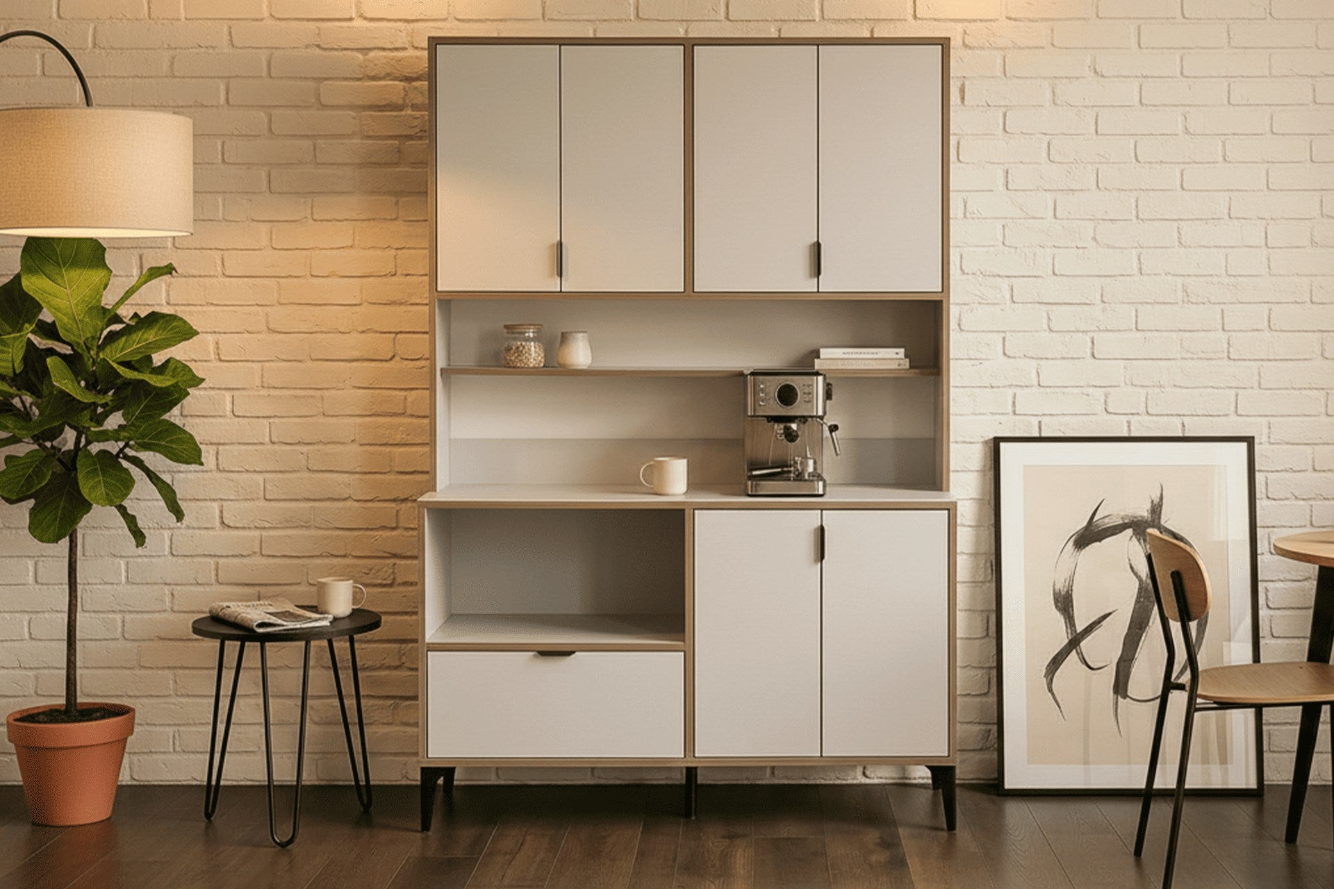 Argimo Arya Çok Amaçlı Mutfak Dolabı Kahve Köşesi 44x127x190 cm Beyaz