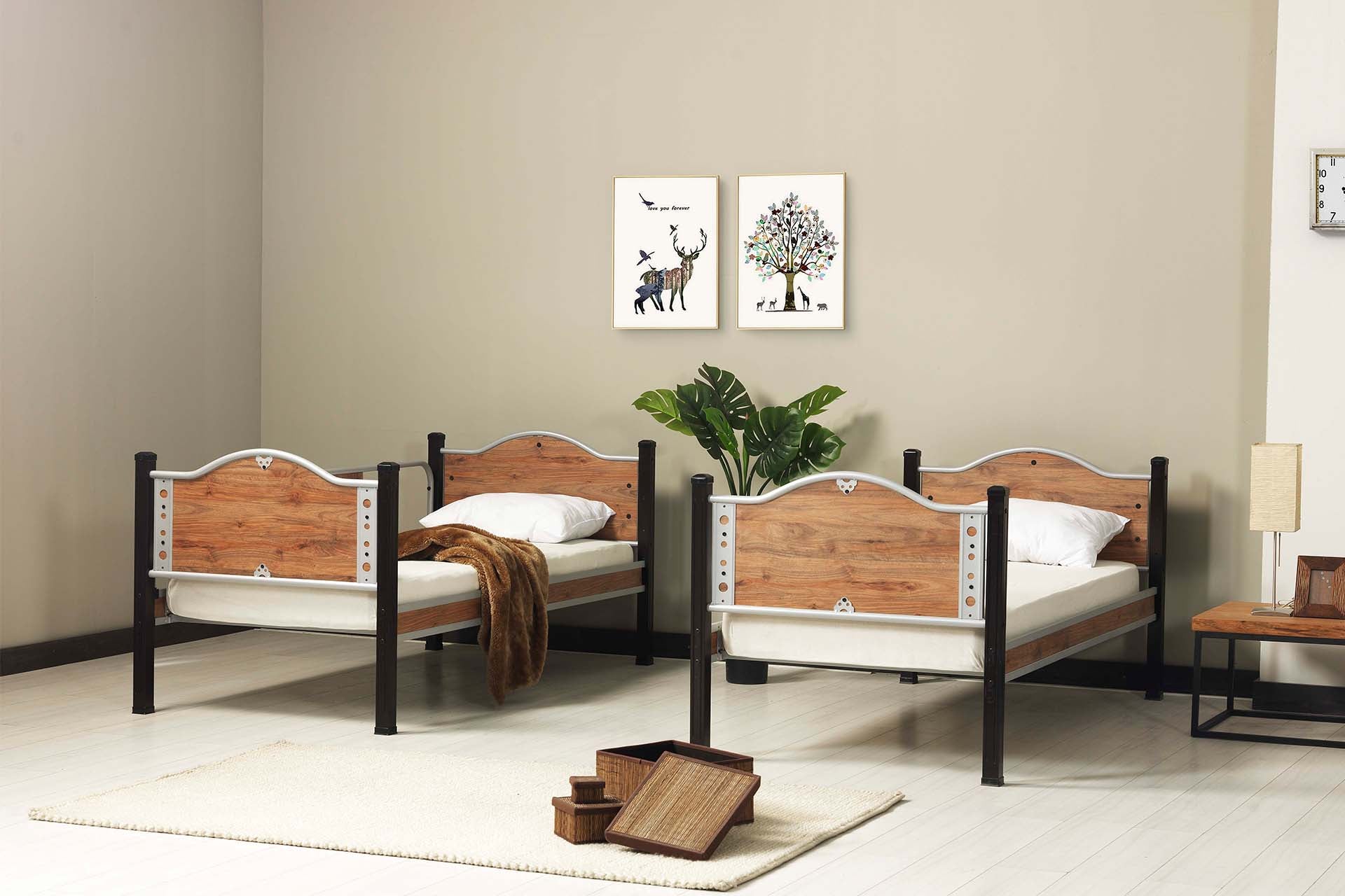 Argimo İnci Genç Çocuk Odası Metal Ahşap Siyah Ranza ve Karyola