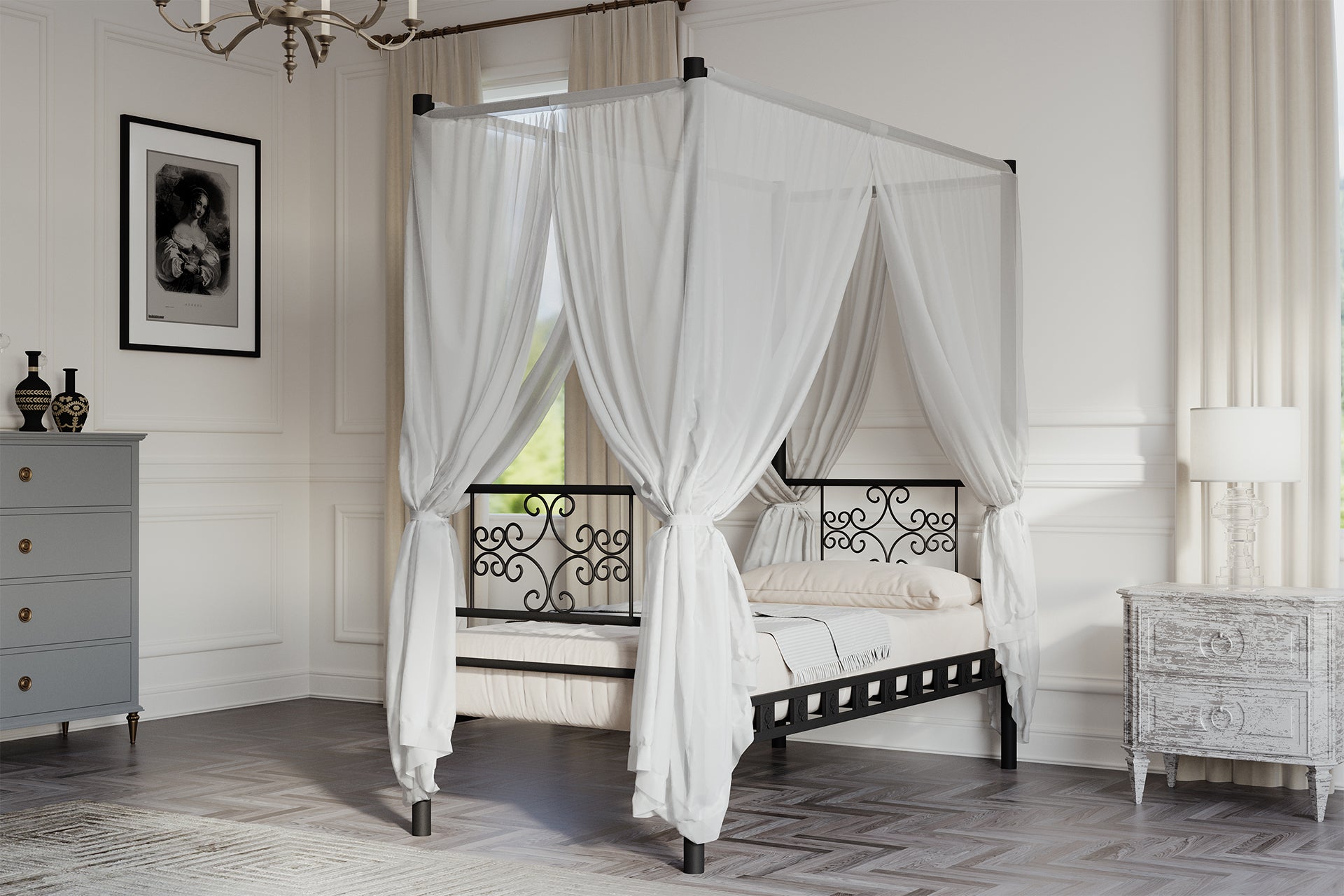 Argimo Stella Sultan Başlıklı Tek Kişilik Ferforje Siyah Metal Karyola (Cibinliksiz)