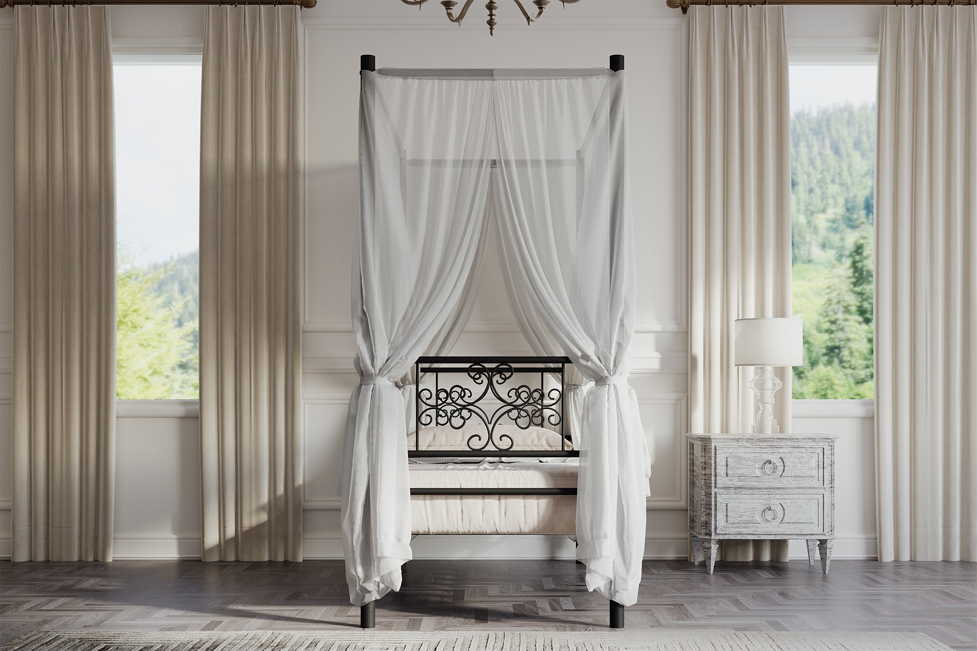 Argimo Stella Sultan Başlıklı Tek Kişilik Ferforje Siyah Metal Karyola (Cibinliksiz)