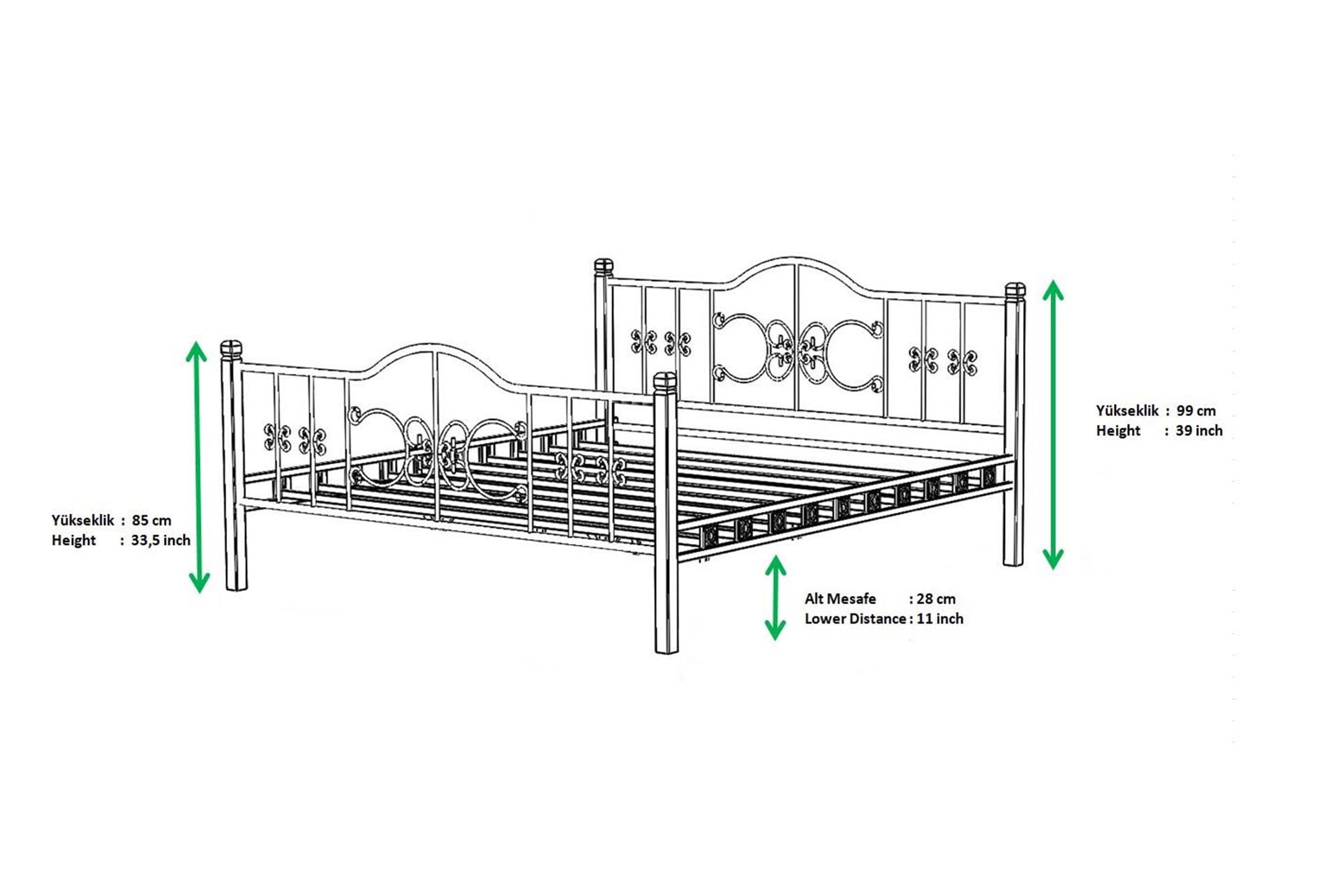 Argimo Yakamoz Çift Kişilik Ferforje Ahşap Metal Siyah Karyola