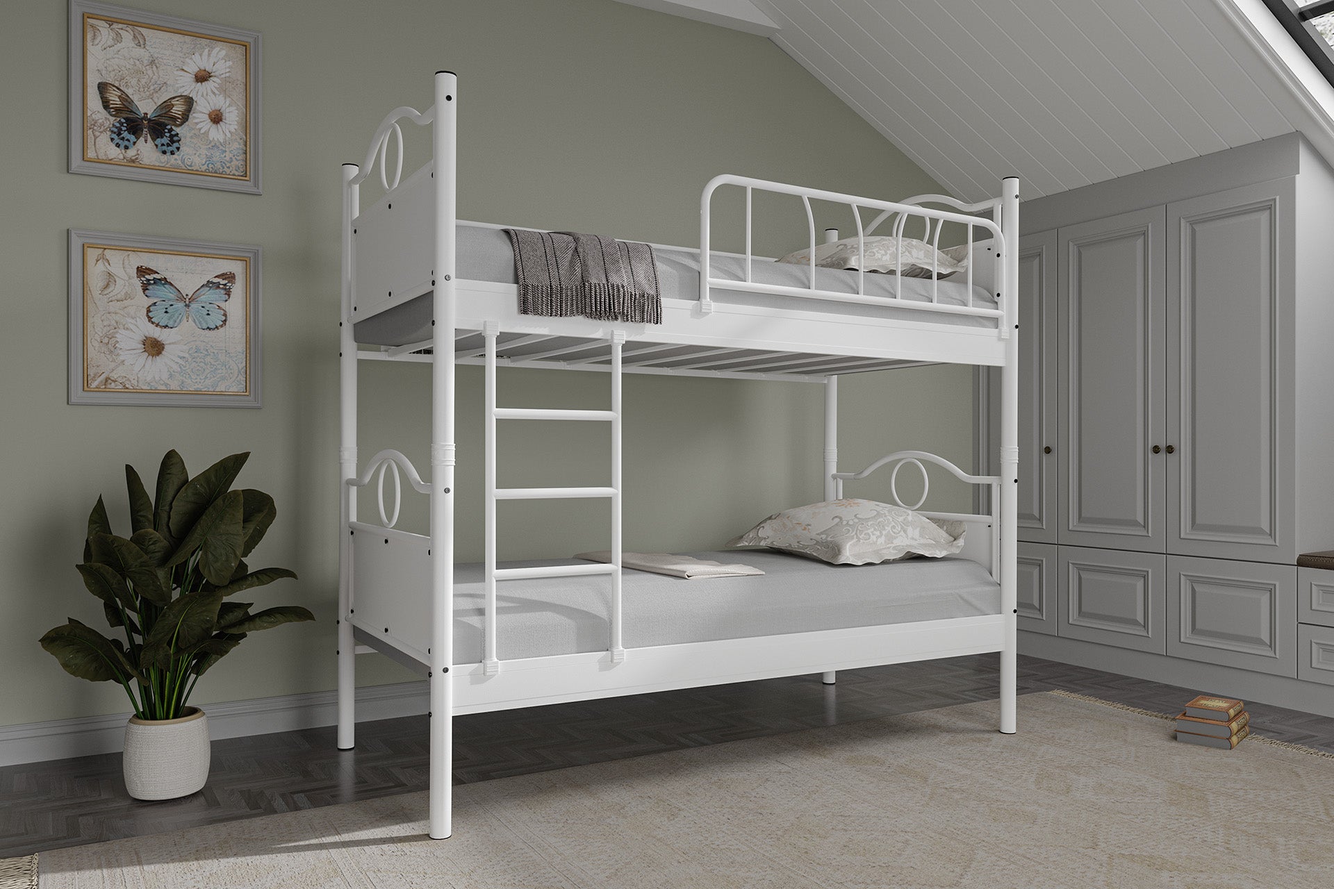 Argimo Zümrüt Genç Çocuk Odası Beyaz Metal Ranza ve Karyola