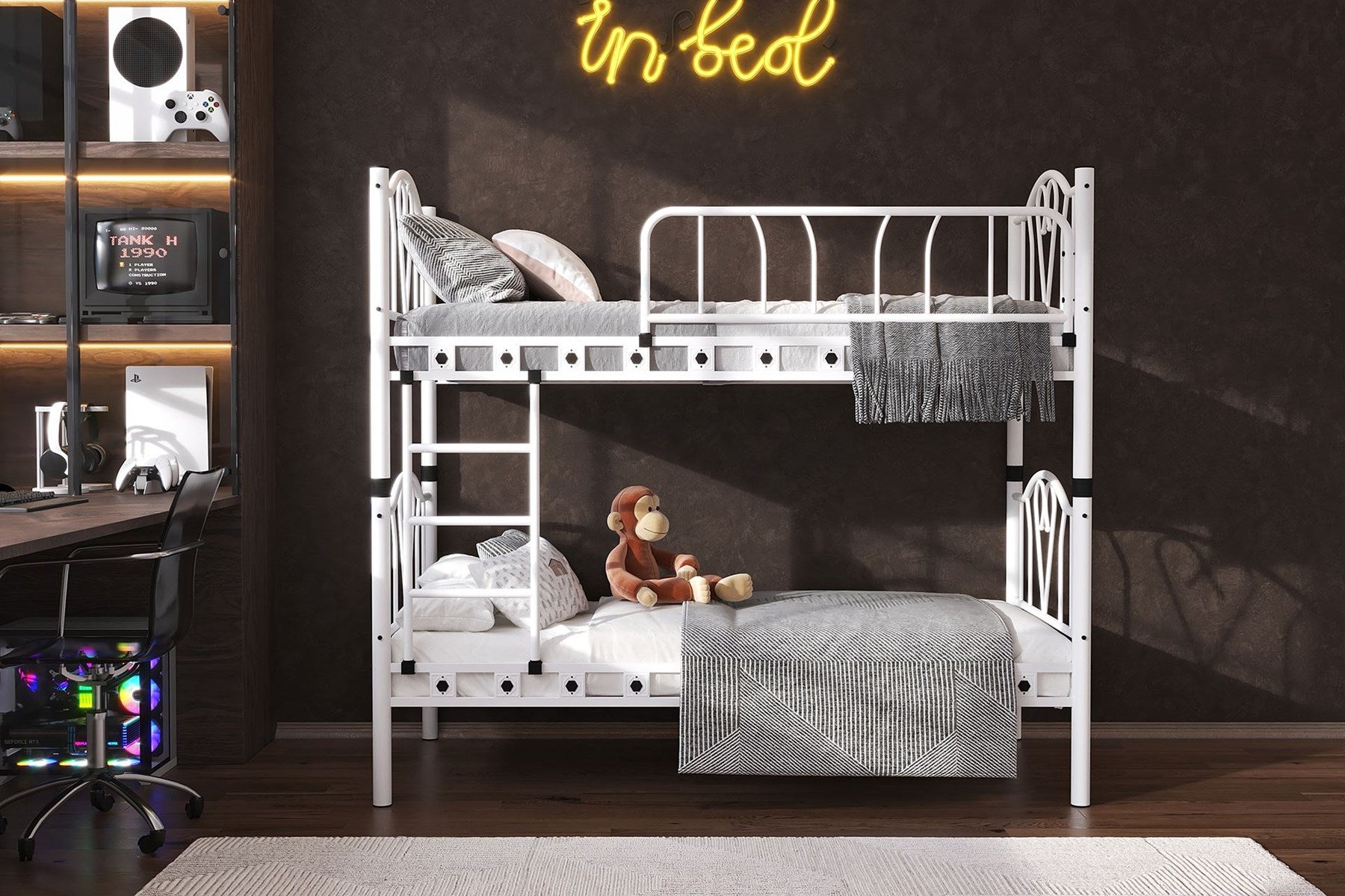 Argimo Orkide Genç Çocuk Odası Metal Beyaz Ranza ve Karyola