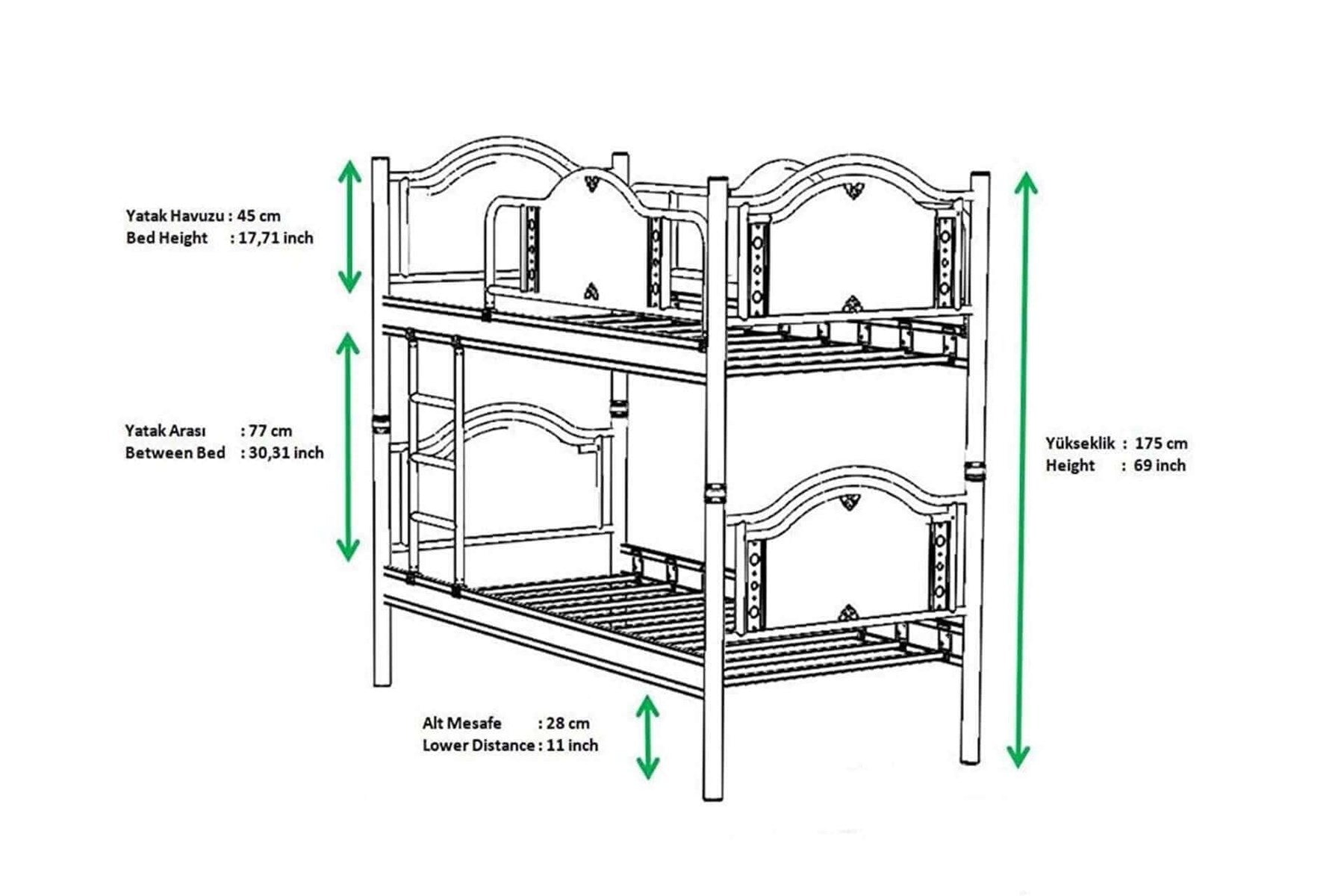Argimo Avangard Genç Çocuk Odası Ahşap Başlıklı Metal Ranza ve Karyola