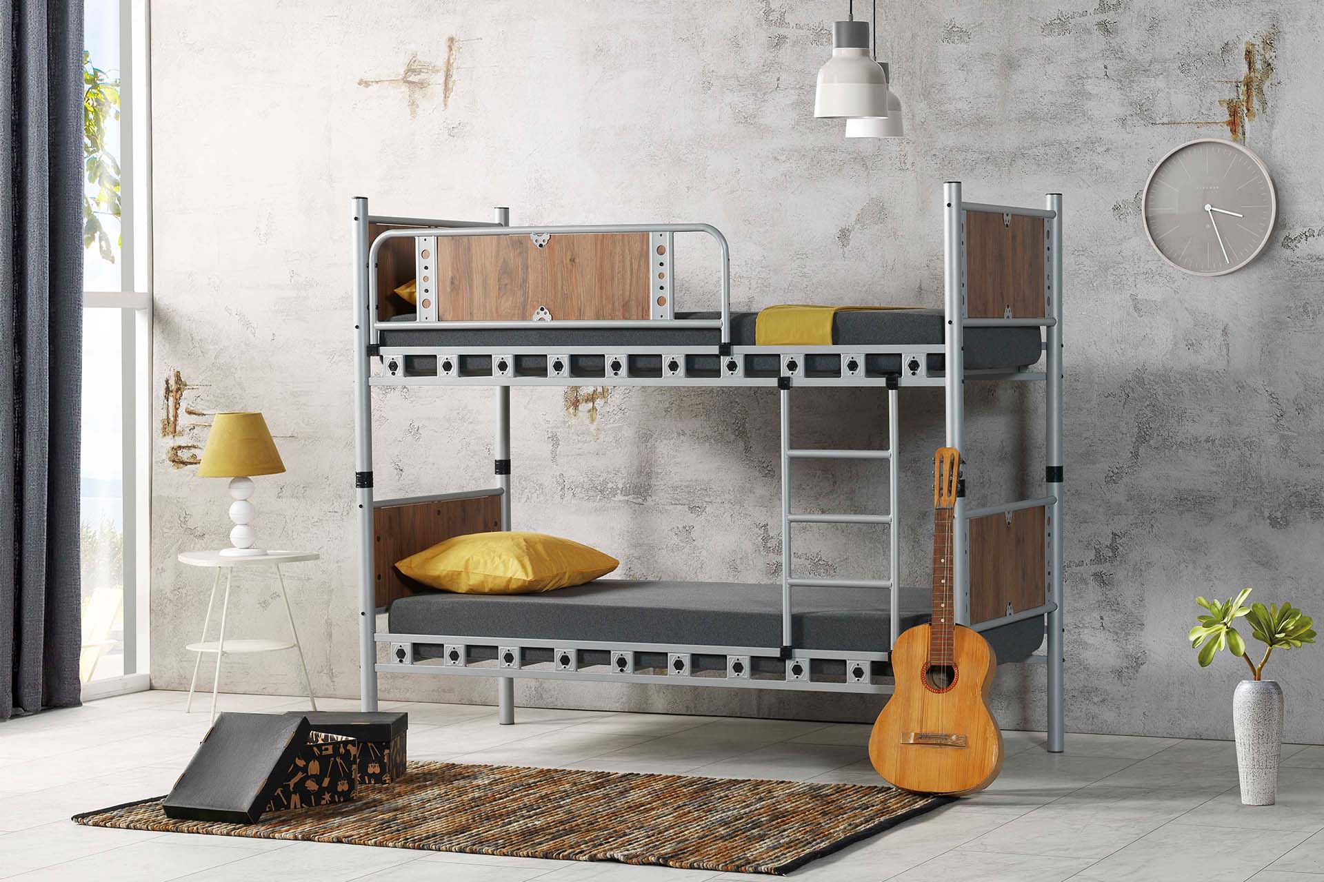 Argimo Elegan Genç Çocuk Odası Ahşap Başlıklı Metal Ranza ve Karyola - Argimo