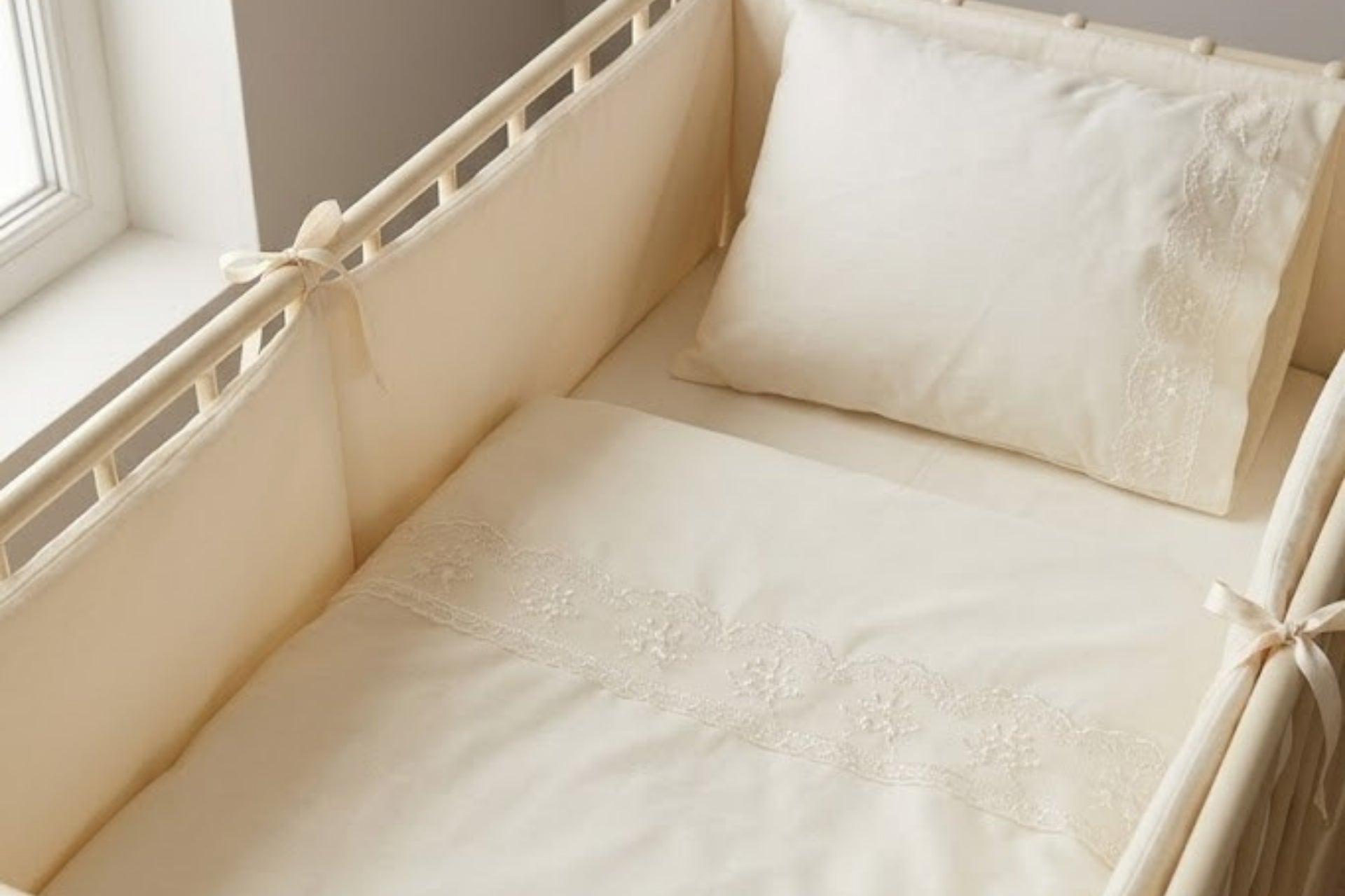 Argimo Bunny Bebek Beşik Fransız Güpürlü Nevresim Seti 60x120 Krem