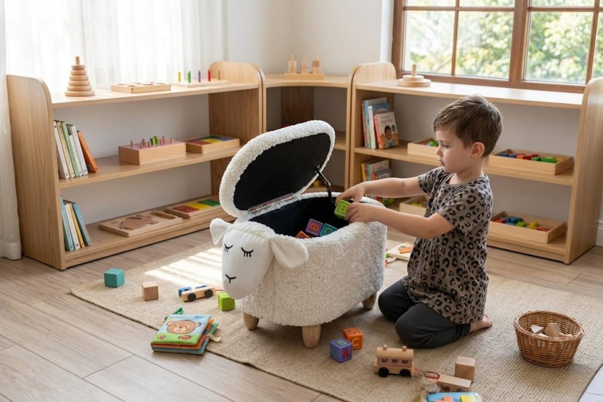 Argimo Mellow Kuzu Figürlü Bebek Çocuk Odası Sandıklı Puf