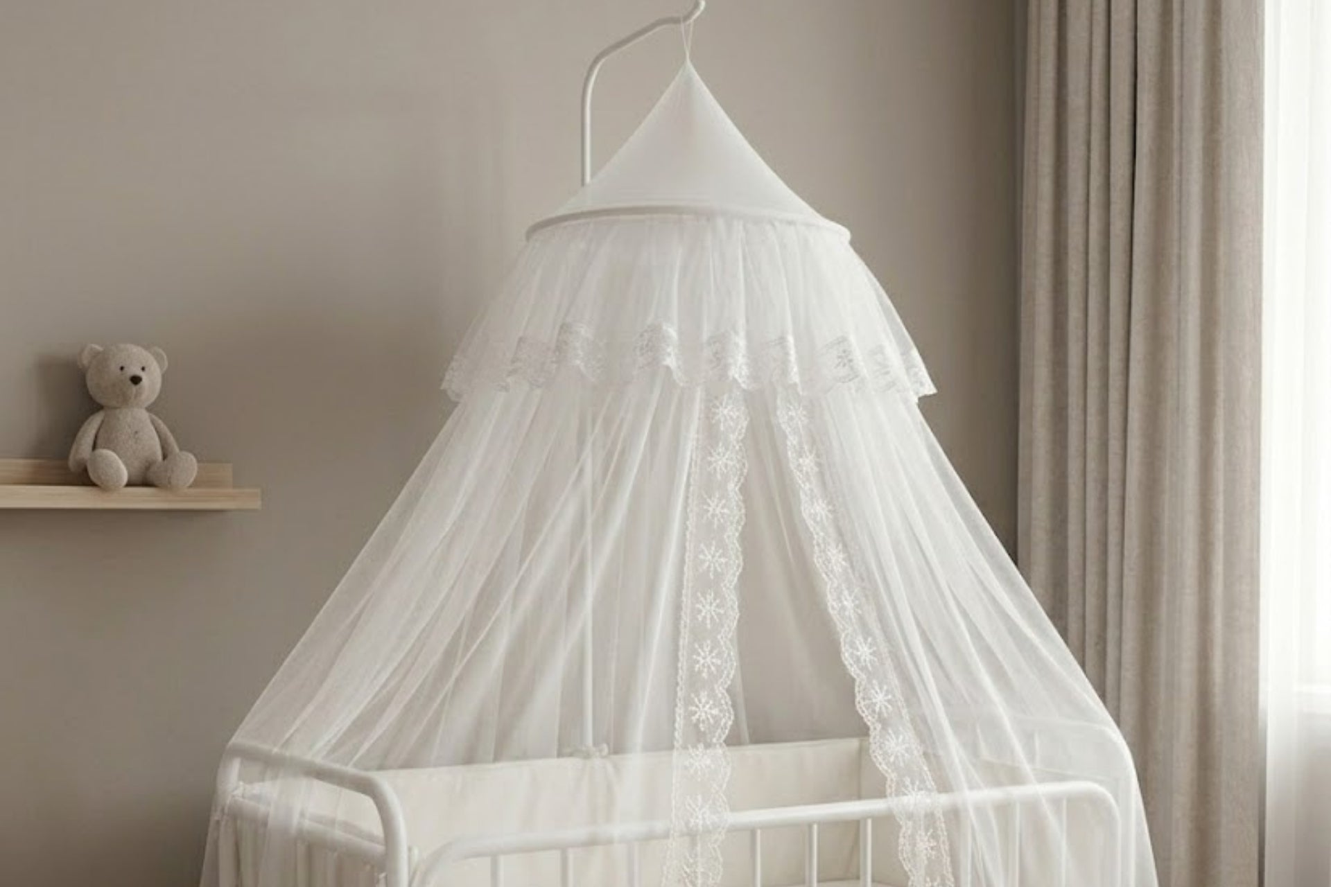 Argimo Fransız Güpürlü Park Beşik Cibinliği Bebek Karyola Tülü Beyaz