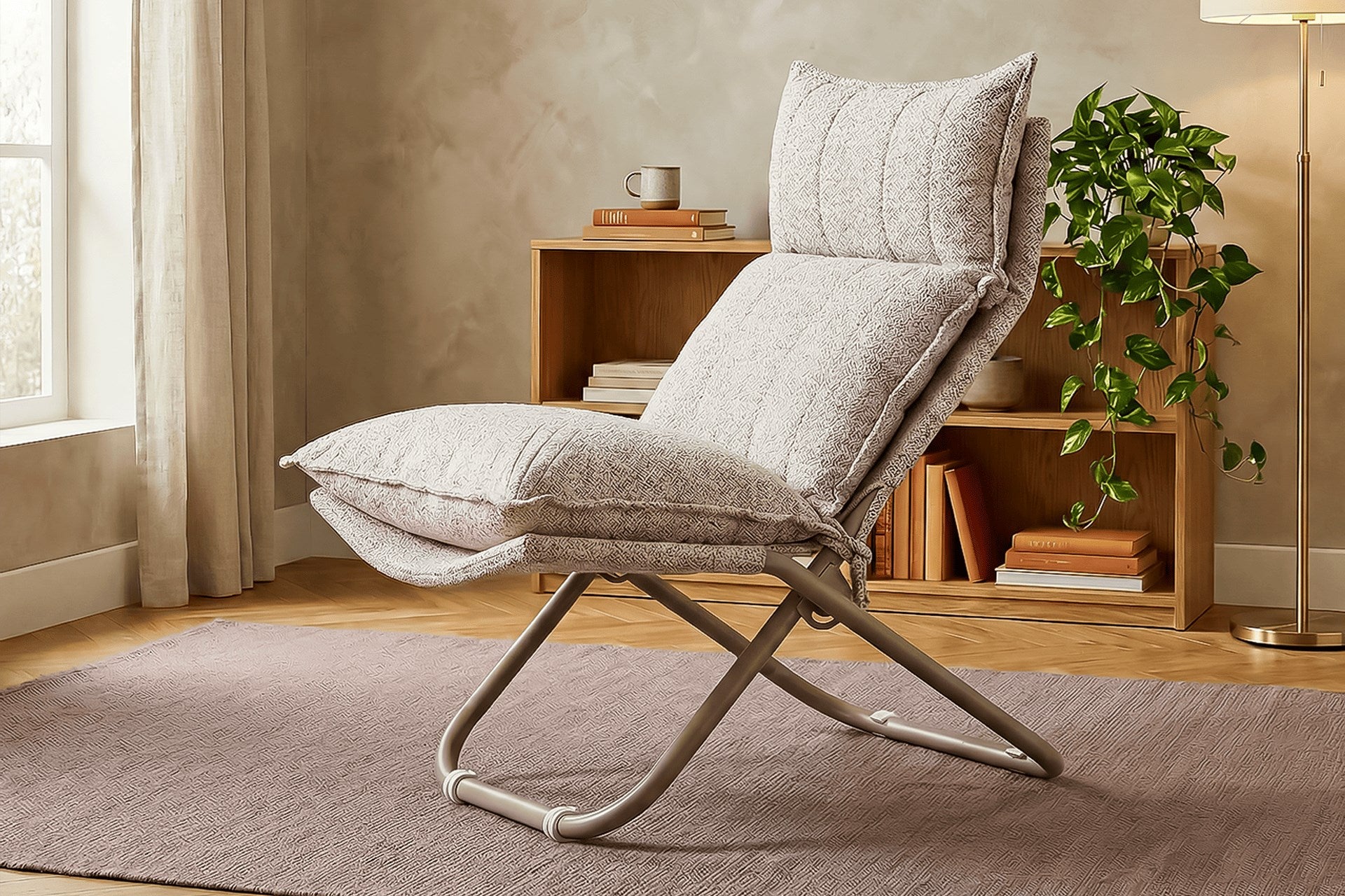 Argimo Baron Metal İskeletli Katlanır Dinlenme Koltuğu Modern Lounge Minderli Sandalye Tekli TV Koltuk