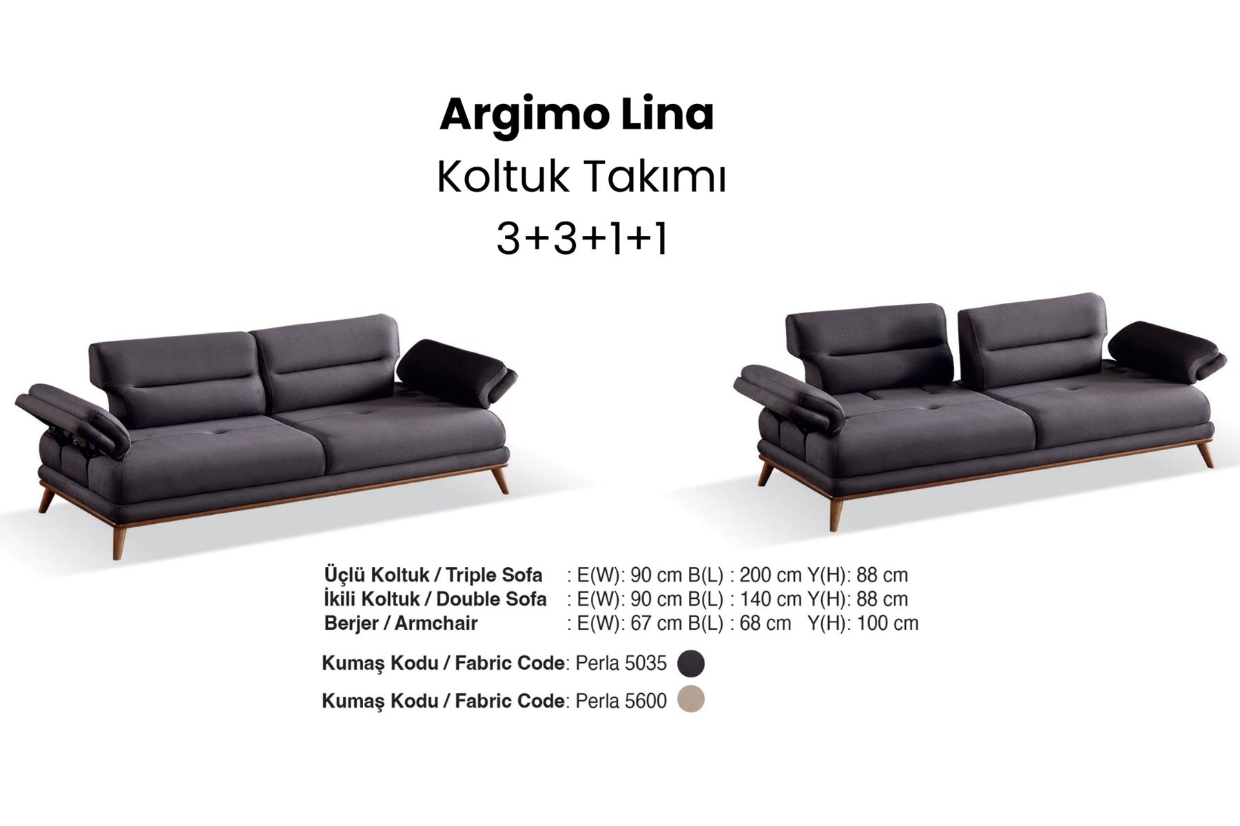 Argimo Lina Üçlü Koltuk Takımı