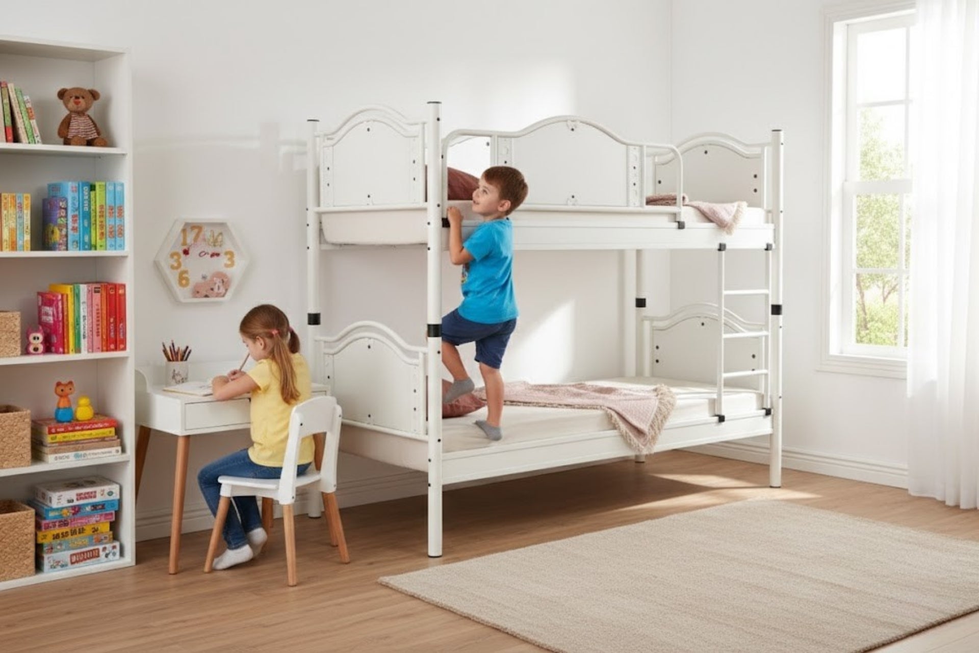 Argimo Avangard Genç Çocuk Odası Ahşap Başlıklı Metal Ranza ve Karyola