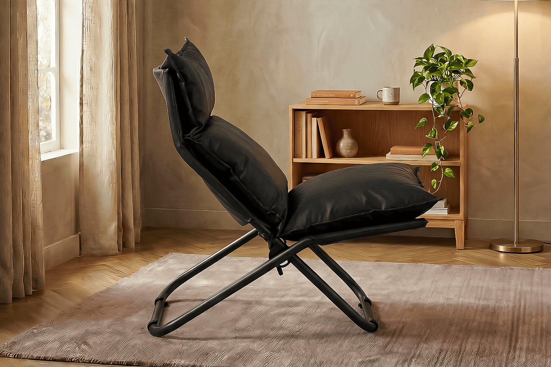 Argimo Baron Metal İskeletli Katlanır Dinlenme Koltuğu Modern Lounge Minderli Sandalye Tekli TV Koltuk