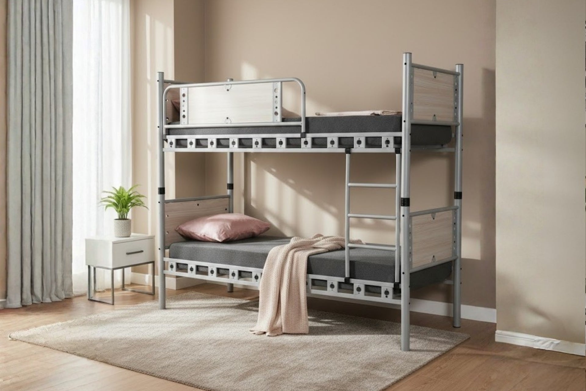 Argimo Elegan Genç Çocuk Odası Ahşap Başlıklı Metal Ranza ve Karyola