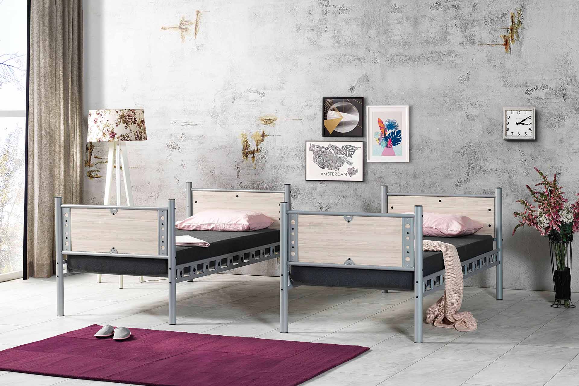 Argimo Elegan Genç Çocuk Odası Ahşap Başlıklı Metal Ranza ve Karyola