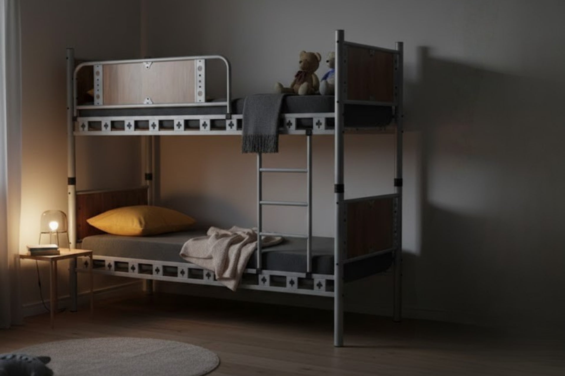 Argimo Elegan Genç Çocuk Odası Ahşap Başlıklı Metal Ranza ve Karyola