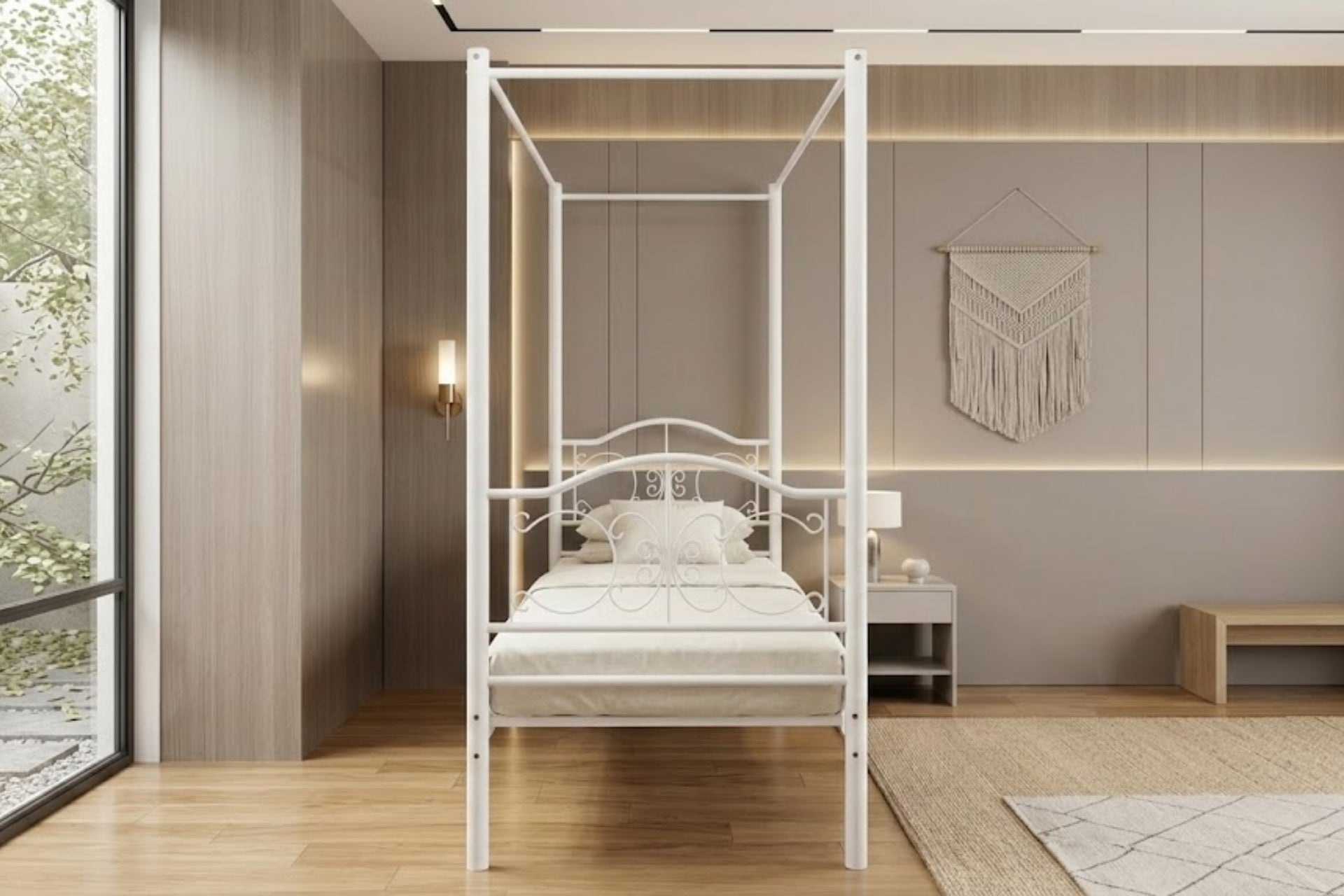 Argimo Pero Sultan Tek Kişilik Başlıklı Metal Beyaz Karyola (Cibinliksiz)