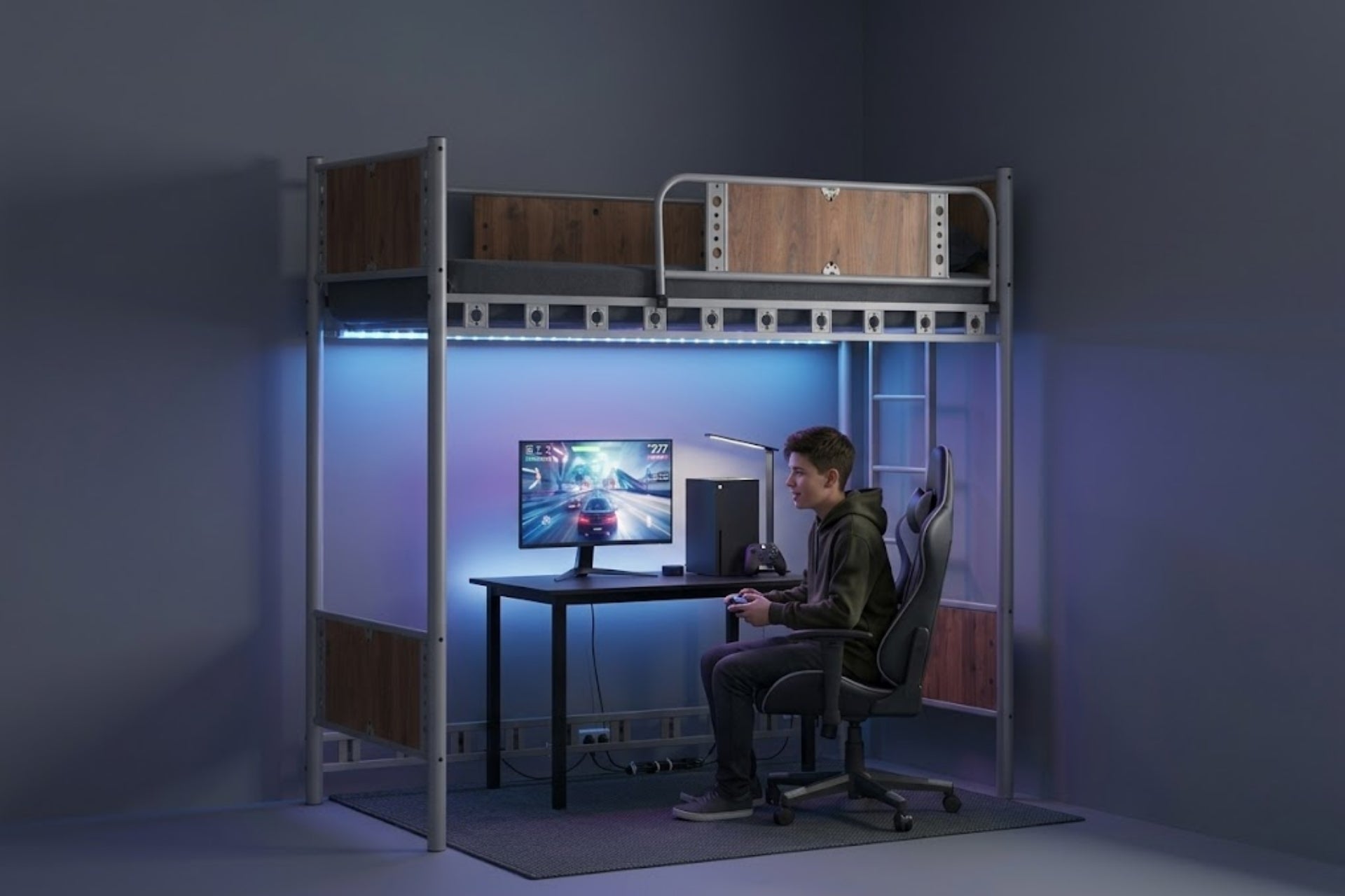 Argimo Prizma Genç Çocuk Odası Metal Ranzalı Gri Karyola