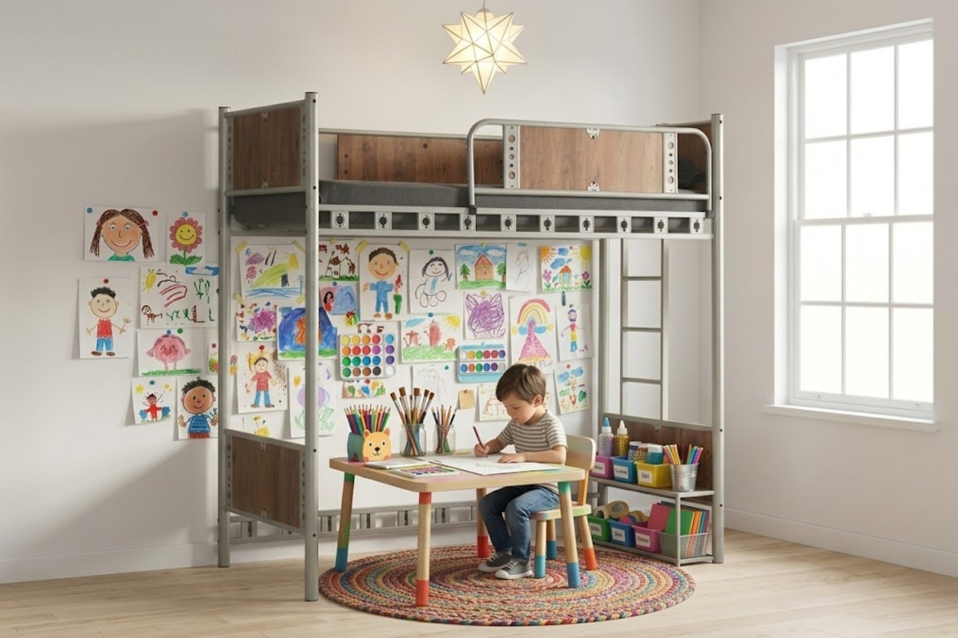 Argimo Prizma Genç Çocuk Odası Metal Ranzalı Gri Karyola