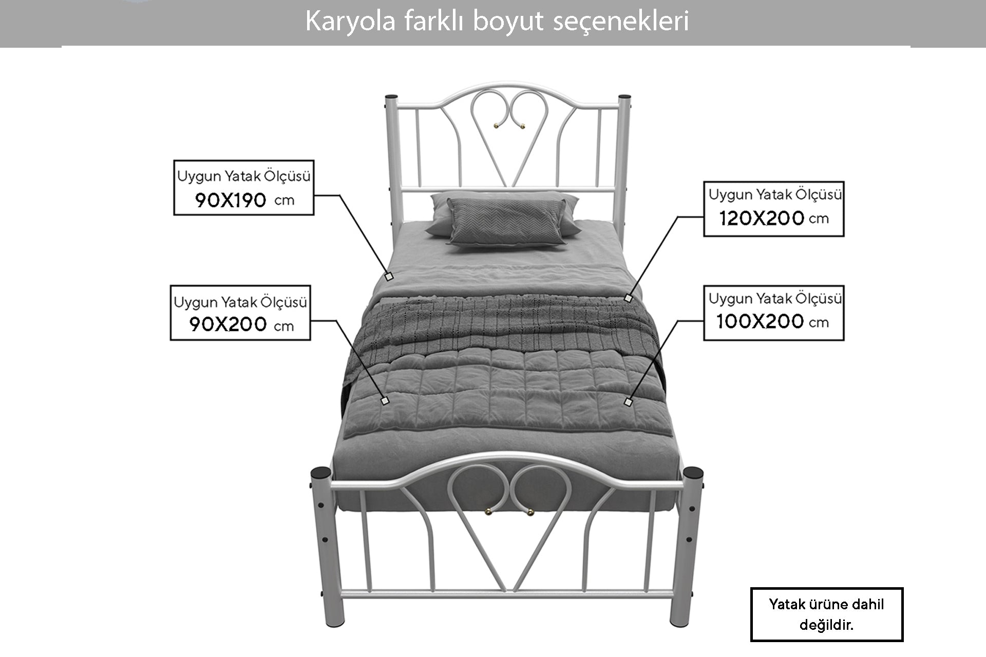 Argimo Stella Sultan Başlıklı Tek Kişilik Ferforje Siyah Metal Karyola (Cibinliksiz)