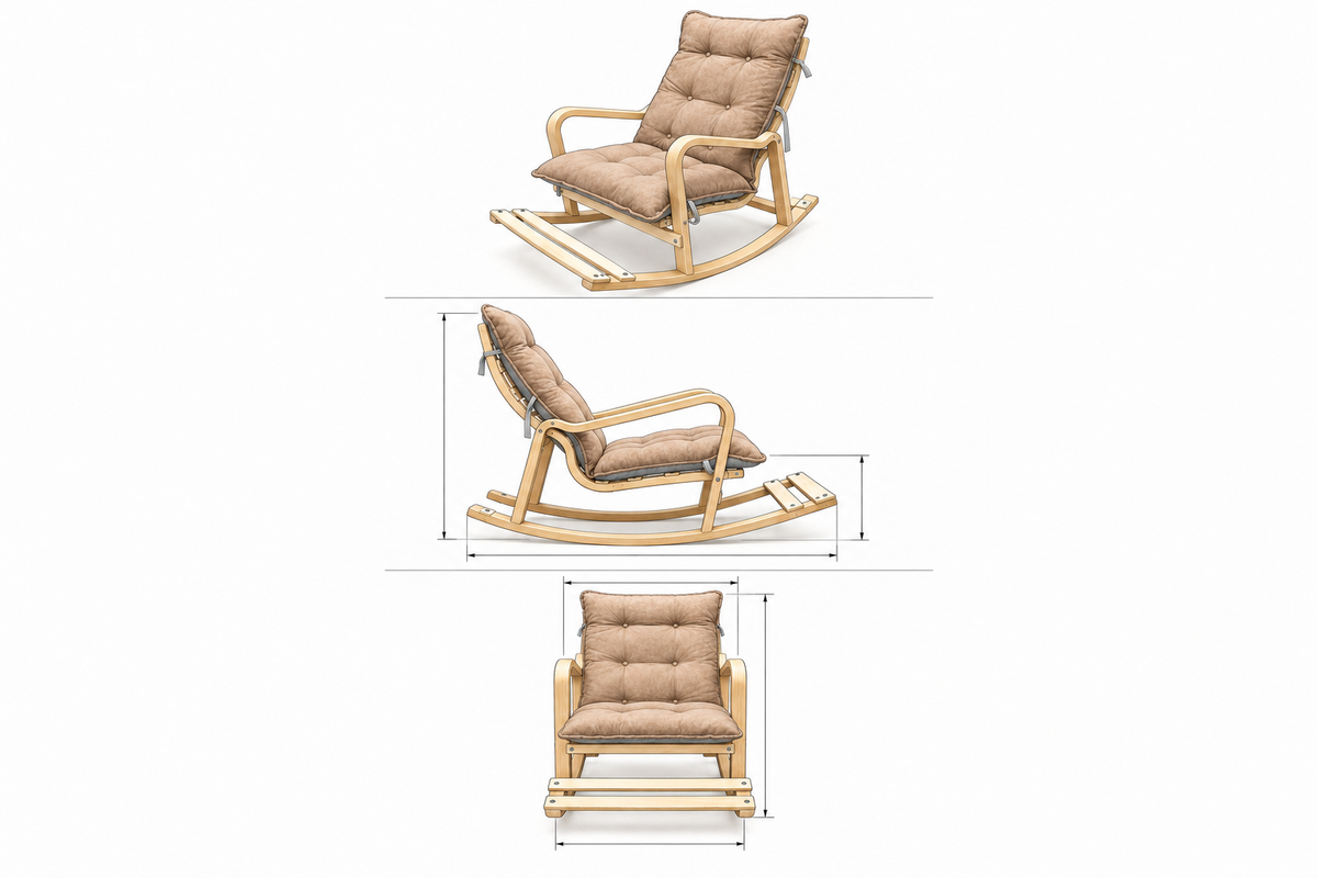 Argimo Lento Ahşap Sallanan Sandalye Çift Taraflı Minderli Sallanır TV Koltuğu