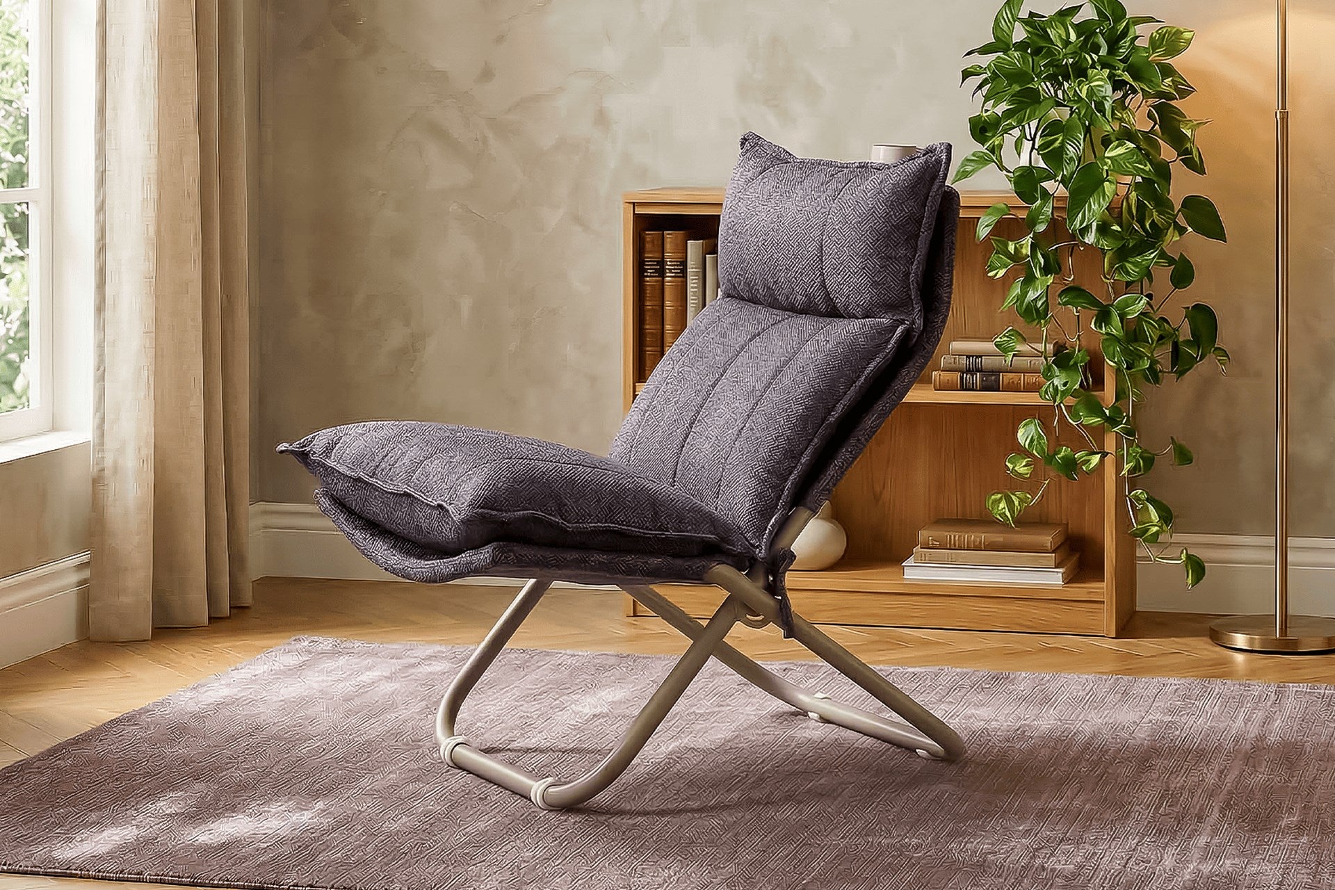 Argimo Baron Metal İskeletli Katlanır Dinlenme Koltuğu Modern Lounge Minderli Sandalye Tekli TV Koltuk