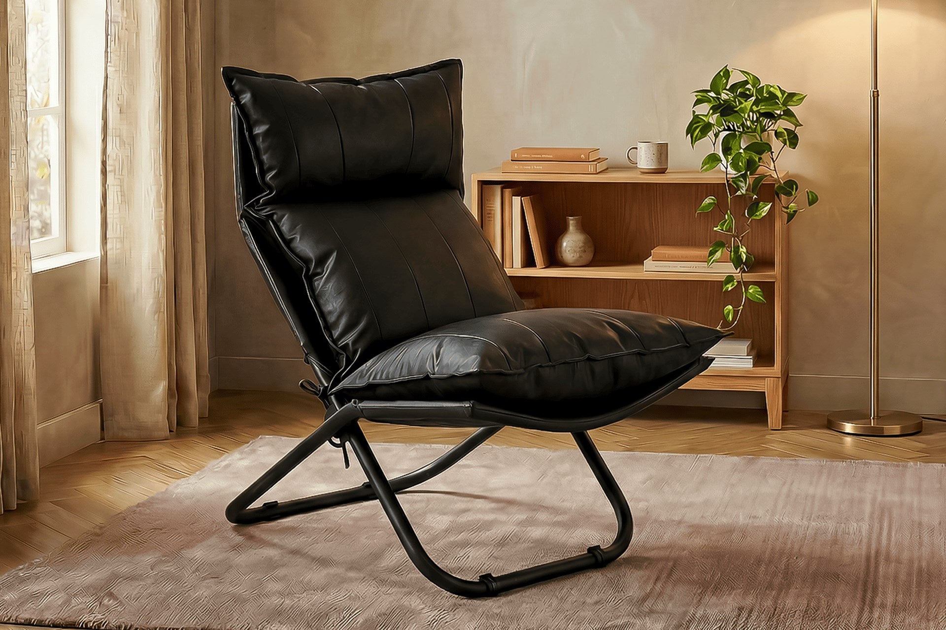 Argimo Baron Metal İskeletli Katlanır Dinlenme Koltuğu Modern Lounge Minderli Sandalye Tekli TV Koltuk