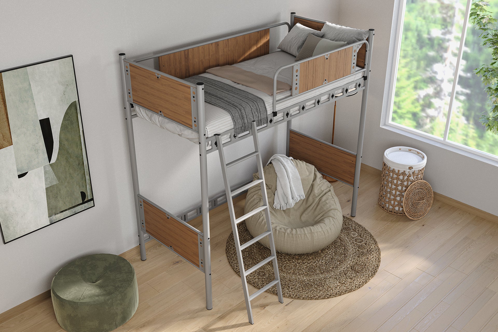 Argimo Prizma Genç Çocuk Odası Metal Ranzalı Gri Karyola